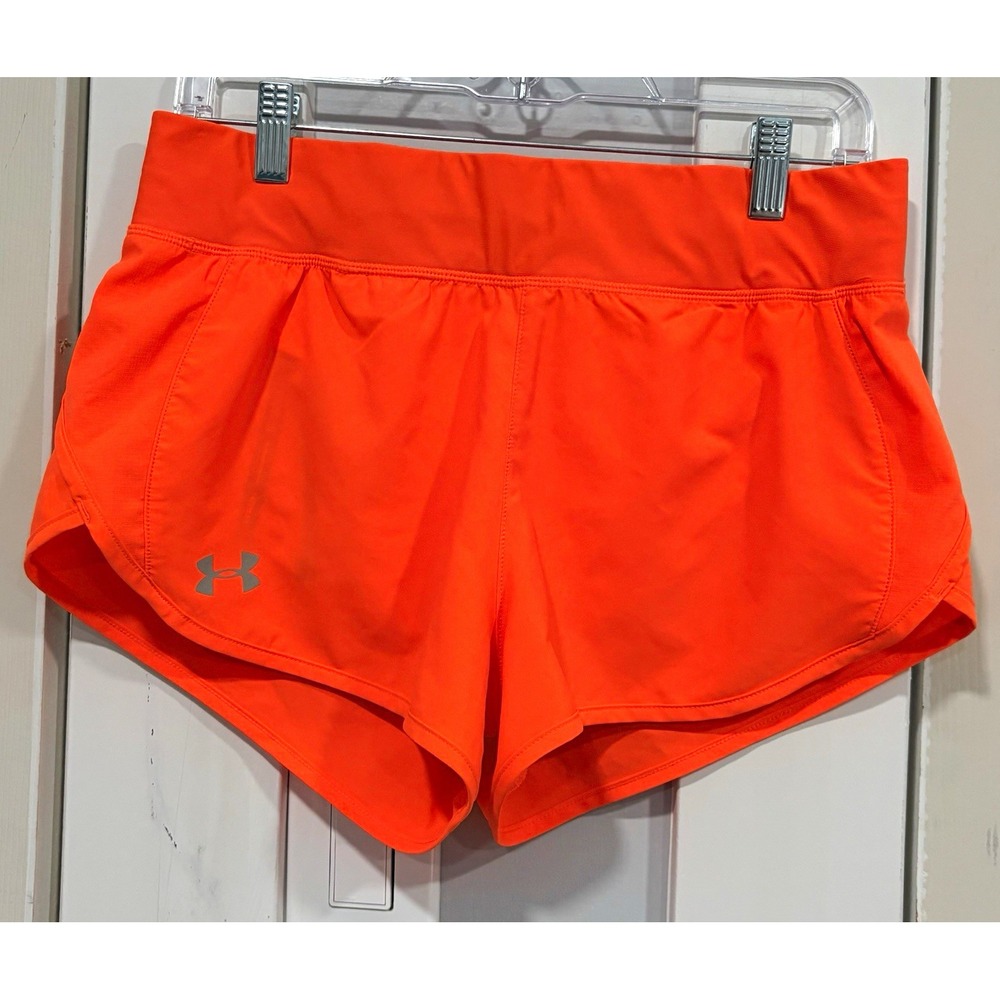 Under Armour Women's Orange Speedpocket Running Shorts Pockets Drawstring